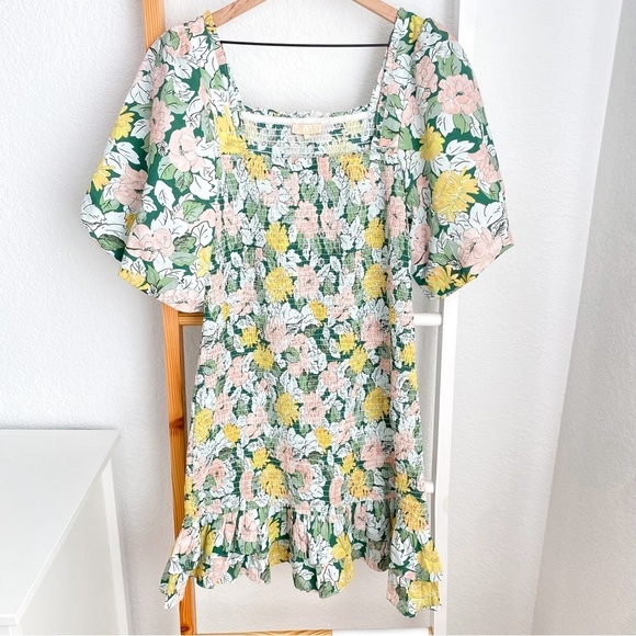 NEW ByTimo Festive Cotton Smocking Smocked Dress Dandelion Floral Puff Sleeves - Picture 4 of 14